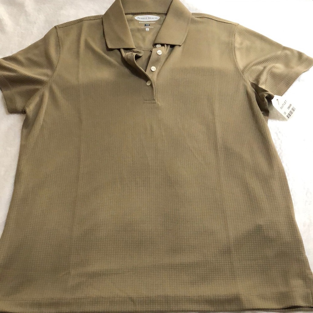 Women’s Pebble Beach Performance Golf Polo shirt Large New Beige Tan L